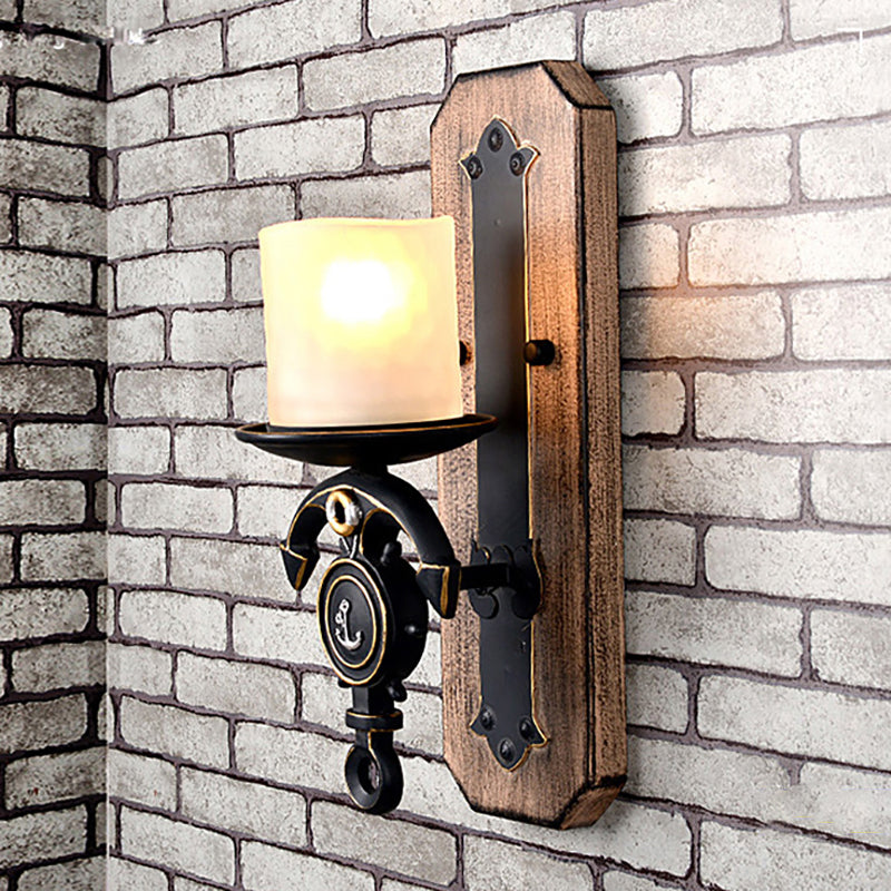 BowLift | Candlestick Wall Lamp Country Style Opal Glass 1/2-Light Black and Gold Wall Fixture with Resin Anchor Design