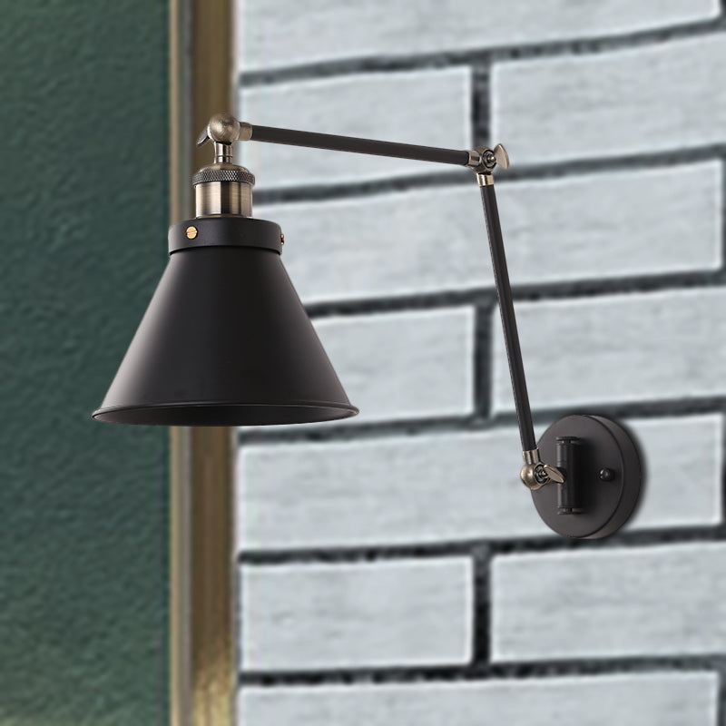 BowLift | Cone Wall Lamp Fixture Industrial Style Metal 1 Bulb Black/White Wall Light with Swing Arm for Bedroom