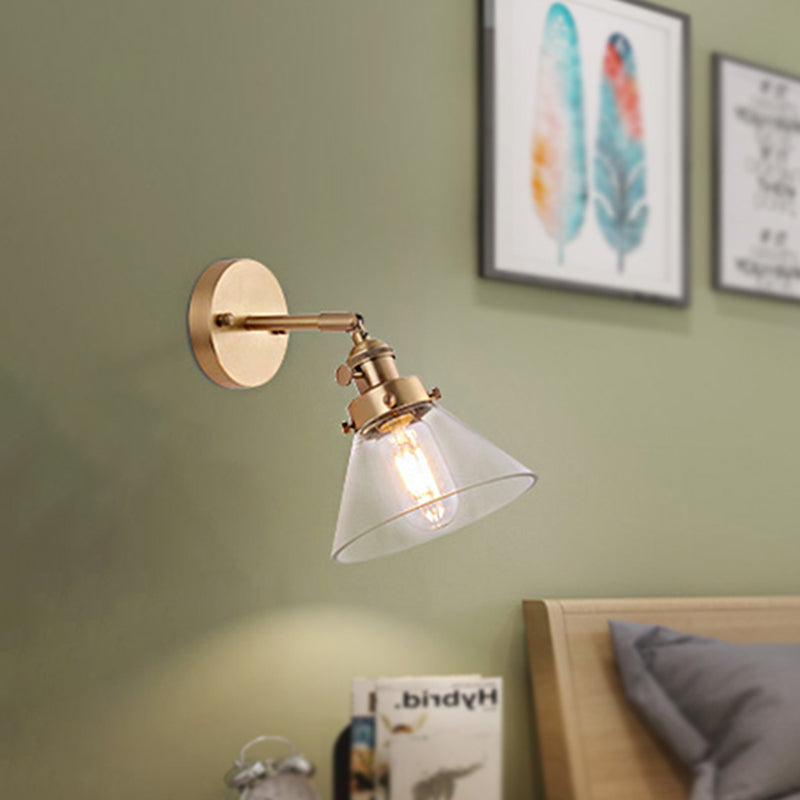 BowLift | Clear Conical Glass Shade Wall Lamp Vintage Retro 1 Light Wall Lamp Wall Light in Brass