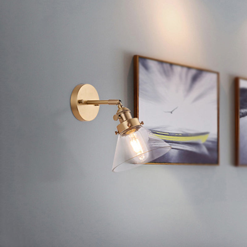 BowLift | Clear Conical Glass Shade Wall Lamp Vintage Retro 1 Light Wall Lamp Wall Light in Brass