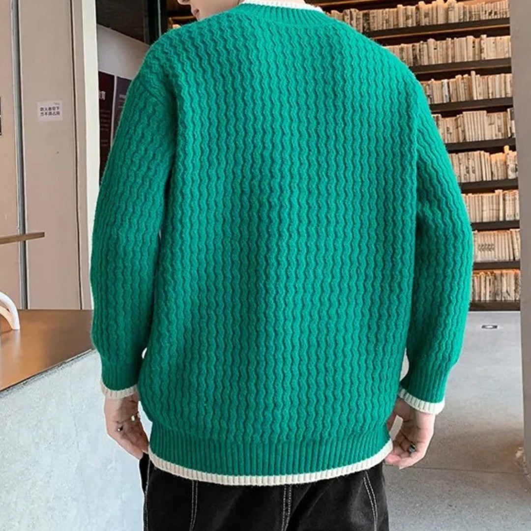 Merino Wool Pullover with Wave Texture
