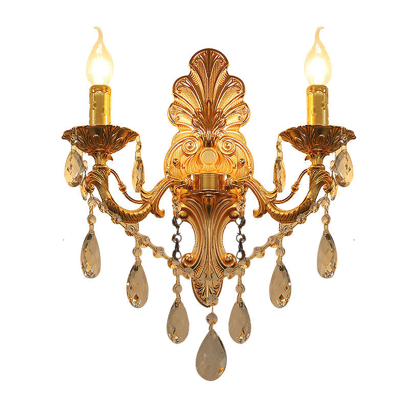 BowLift | Candle Holder Wall Lamp Postmodern Metal 1/2 Heads Living Room Sconce Lamp in Brass with Crystal Drop Accent
