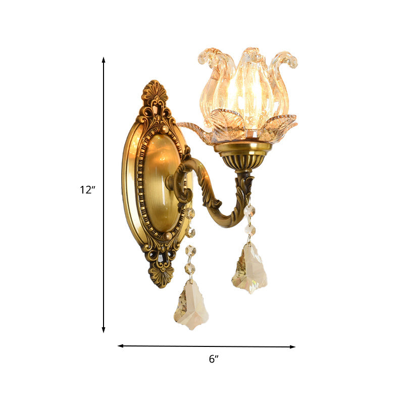 BowLift | Clear Glass Flower Wall Mounted Light Modern 1/2 Heads Brass Wall Light with Crystal Drops