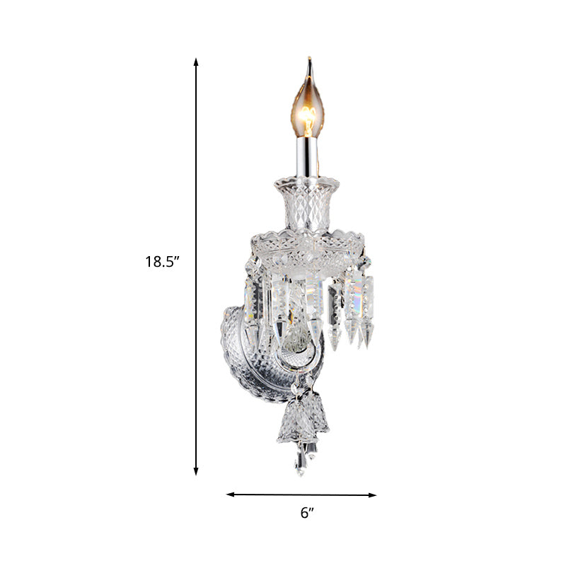 BowLift | Candle holder Clear Glass Wall Lamp Fixture Modern 1/2 Cups Chrome Wall Lamp with Diamond Shaped Crystal Decoration