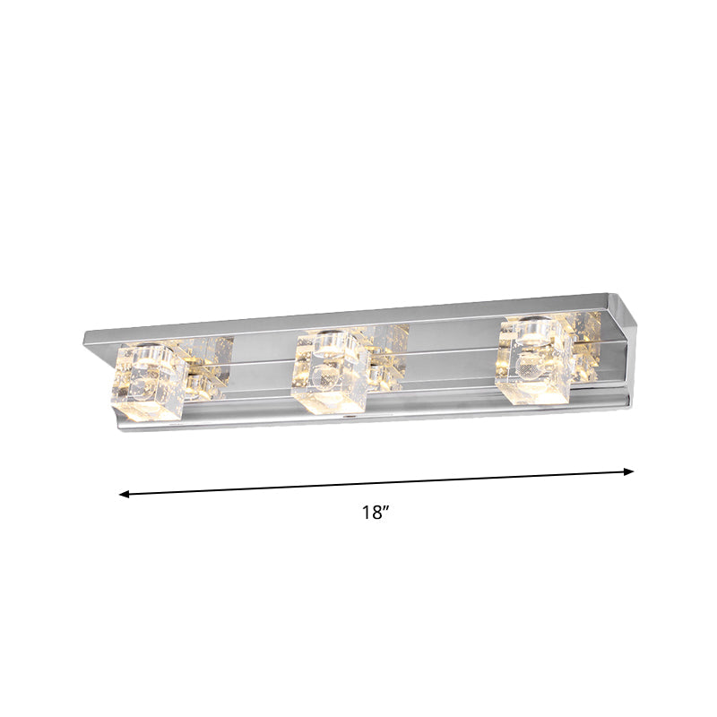 BowLift | Clear Crystal Cube Wall Sconce Modern Style 3 Heads Silver Finish Vanity Light Fixture in Warm/White Light, 12.5"/18" B