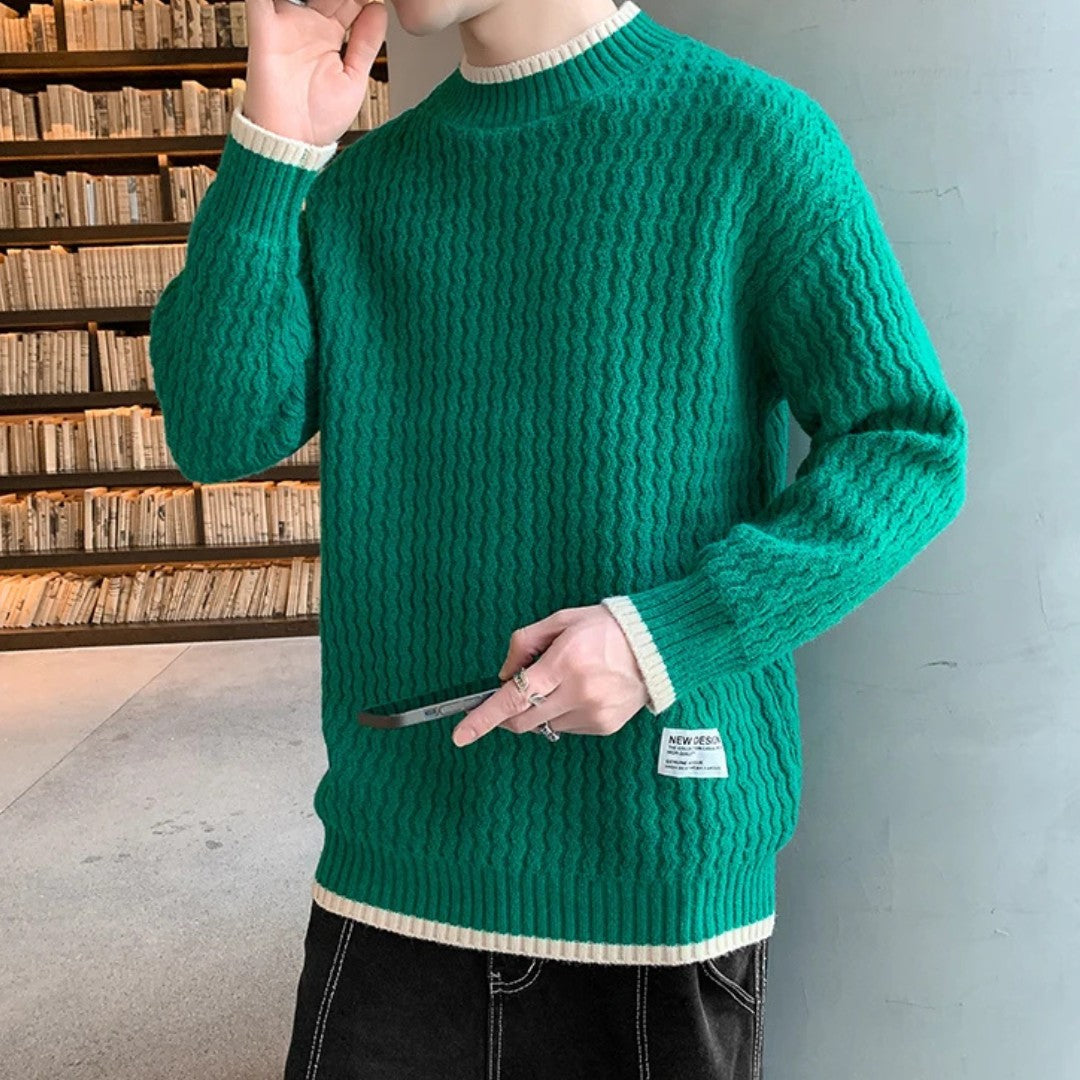 Merino Wool Pullover with Wave Texture