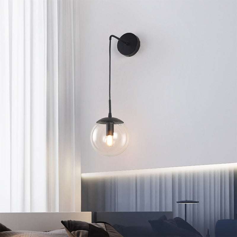 BowLift | Clear/Smoke Gray Glass Ball Wall Sconce Retro 1 Light Wall Mount Lamp with Long Gold/Black Arm