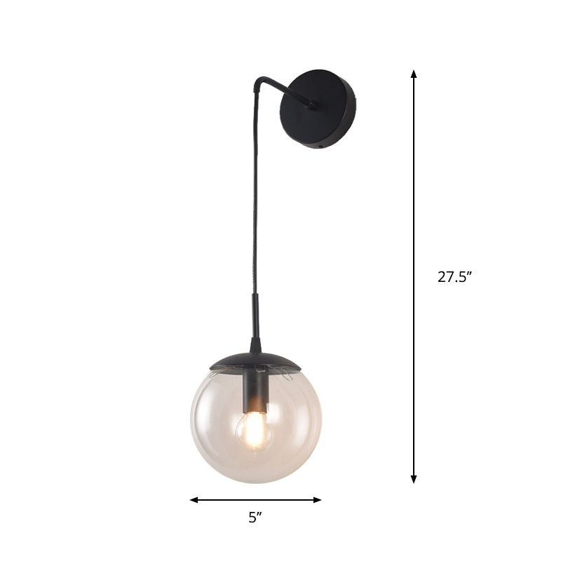 BowLift | Clear/Smoke Gray Glass Ball Wall Sconce Retro 1 Light Wall Mount Lamp with Long Gold/Black Arm