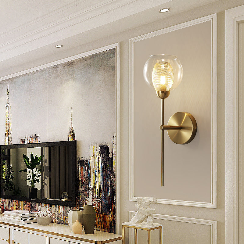 BowLift | Dual Cup Form Wall Mounted Lamp Modernist Simple Clear Glass and Metallic Wall Sconce in Black/Gold