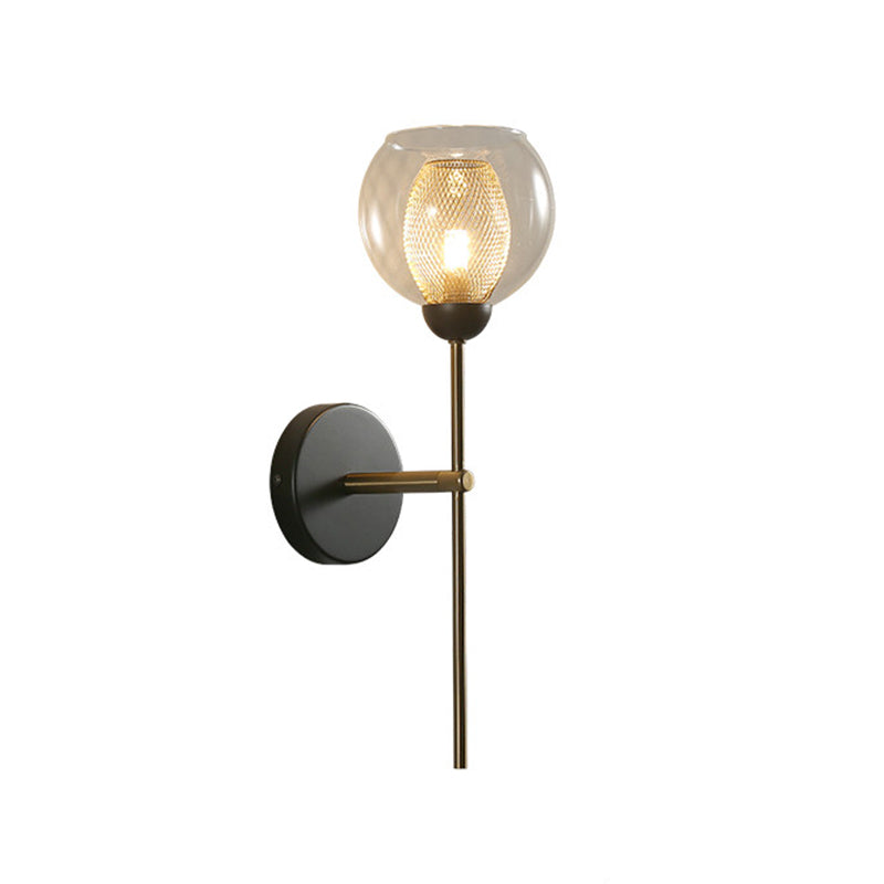 BowLift | Dual Cup Form Wall Mounted Lamp Modernist Simple Clear Glass and Metallic Wall Sconce in Black/Gold