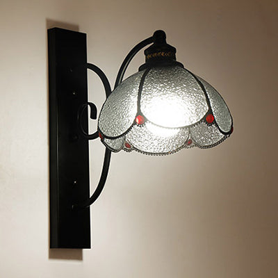 BowLift | Tiffany Scalloped Wall Mount Light with Rectangular Backplate Speckled Glass 3 Lights Wall Lighting in White/Transparent/Blue