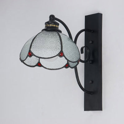 BowLift | Tiffany Scalloped Wall Mount Light with Rectangular Backplate Speckled Glass 3 Lights Wall Lighting in White/Transparent/Blue