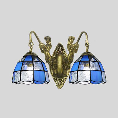BowLift | Tiffany Dome Wall Lamp 2 Heads White/Blue Glass Sconces Light for Corridor