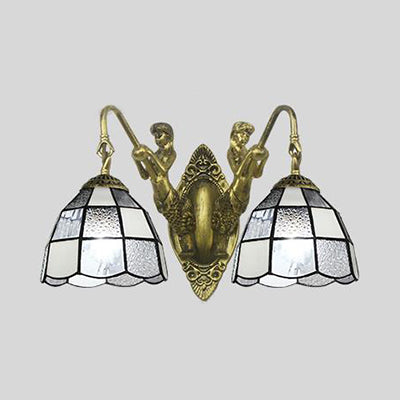BowLift | Tiffany Dome Wall Lamp 2 Heads White/Blue Glass Sconces Light for Corridor