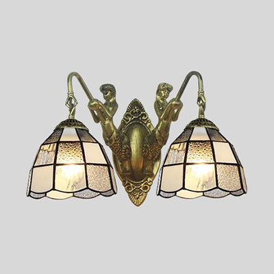 BowLift | Tiffany Dome Wall Lamp 2 Heads White/Blue Glass Sconces Light for Corridor