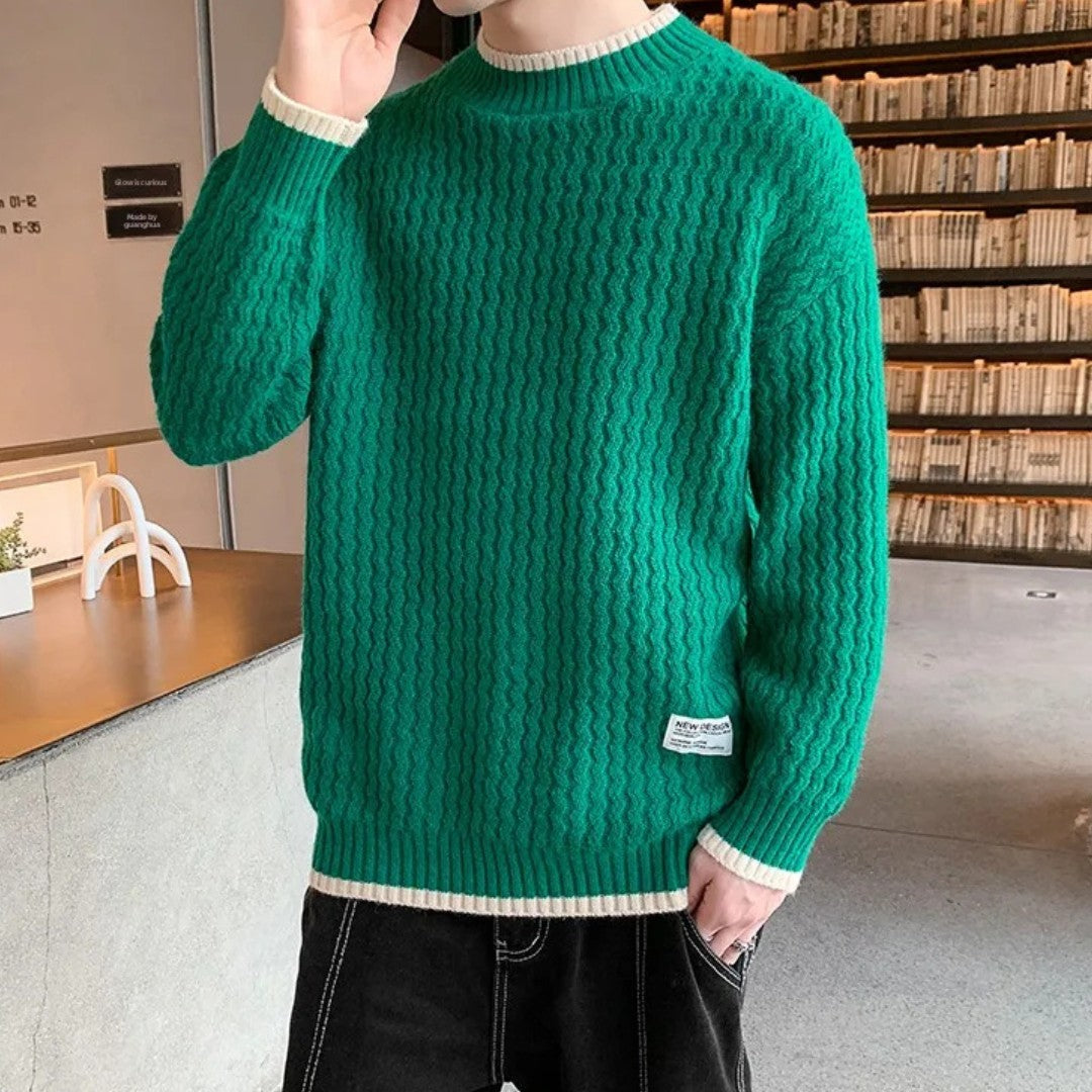Merino Wool Pullover with Wave Texture
