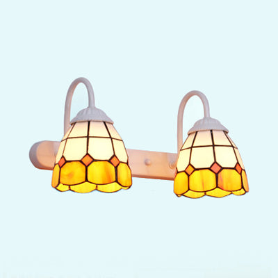 BowLift | Checked Pattern Vanity Sconce Light Tiffany Yellow/Blue Glass White Wall Mount Light Fixture