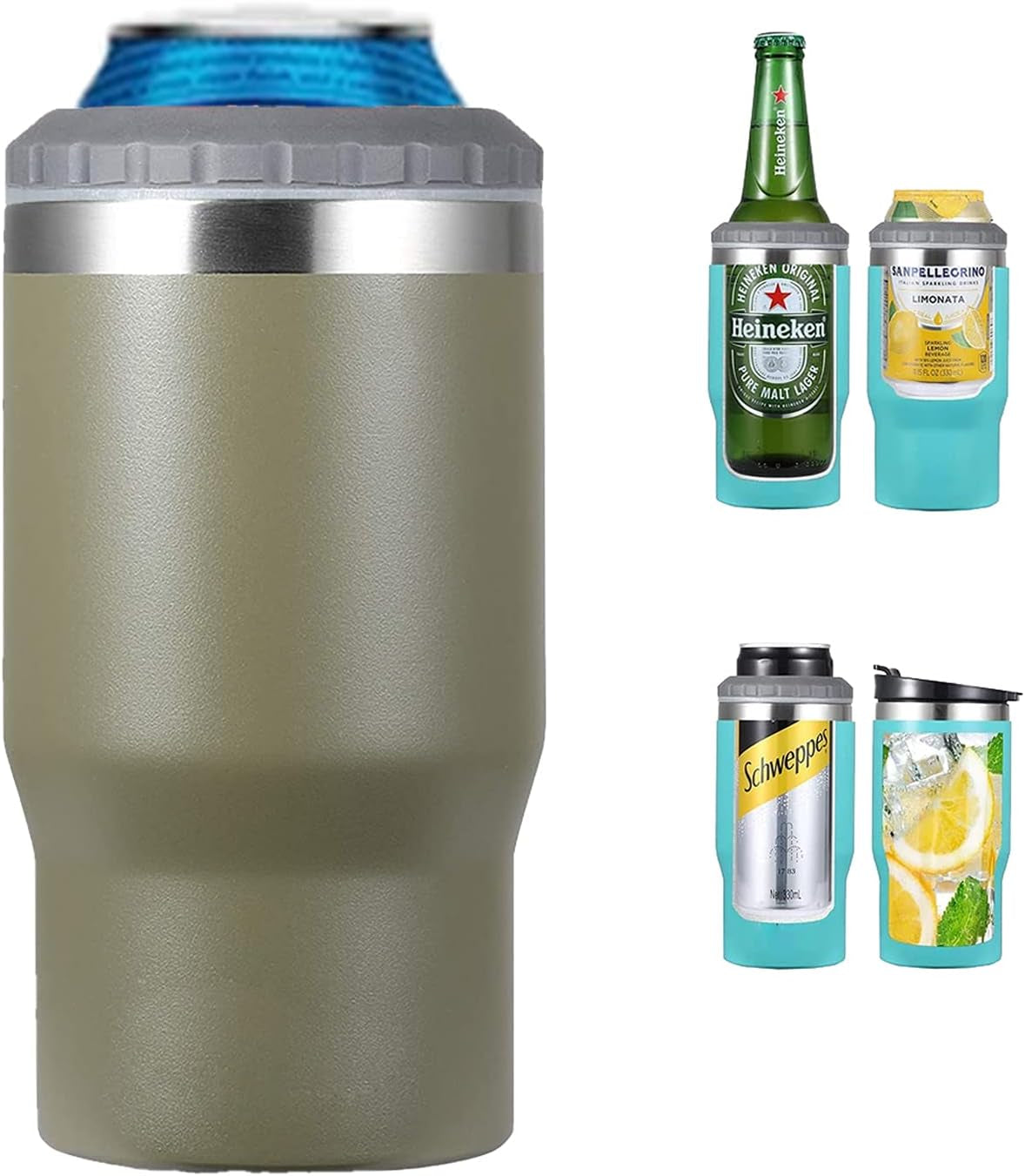 BowLift | 4 in 1 stainless steel can/bottle insulator, 14Oz two-way lid SUS insulated can cooler, beer bottle holder (Black)