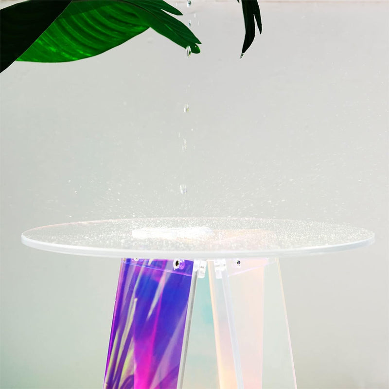 BowLift | Round Side Table Iridescent Acrylic Coffee Table Modern Accent Table Colorful Table for Bed Room Living Room