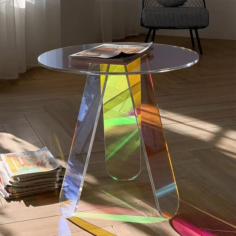 BowLift | Round Side Table Iridescent Acrylic Coffee Table Modern Accent Table Colorful Table for Bed Room Living Room