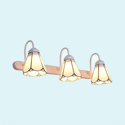 BowLift | 3 Heads Wall Sconce Light Tiffany Cone White/Blue Glass Vanity Light Fixture for Bathroom