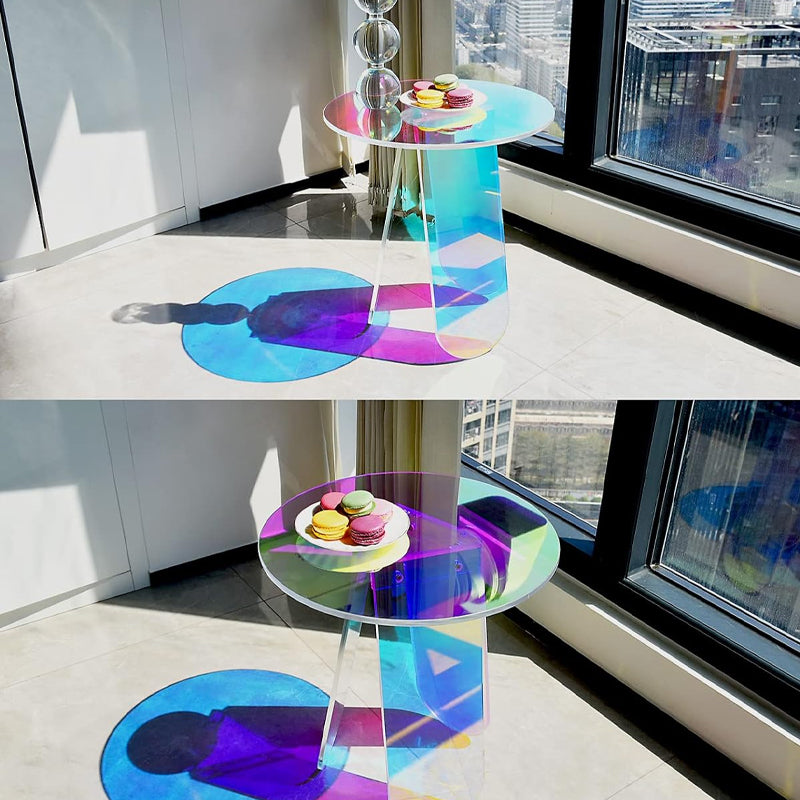 BowLift | Round Side Table Iridescent Acrylic Coffee Table Modern Accent Table Colorful Table for Bed Room Living Room