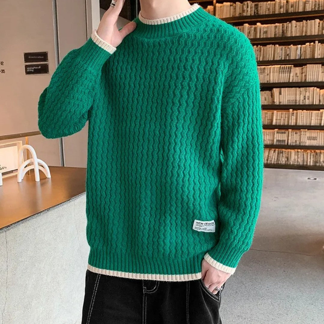 Merino Wool Pullover with Wave Texture