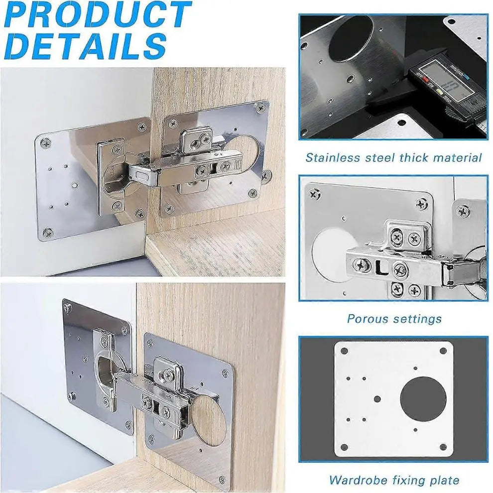 BowLift | 2+2 | Stainless Steel Repair Plate For Hinges & Cabinet Doors