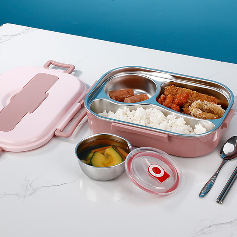 BowLift | Thermo-Lunchbox made of stainless steel – inside made of stainless steel – 3 or 4 compartments with soup bowl – wall clock