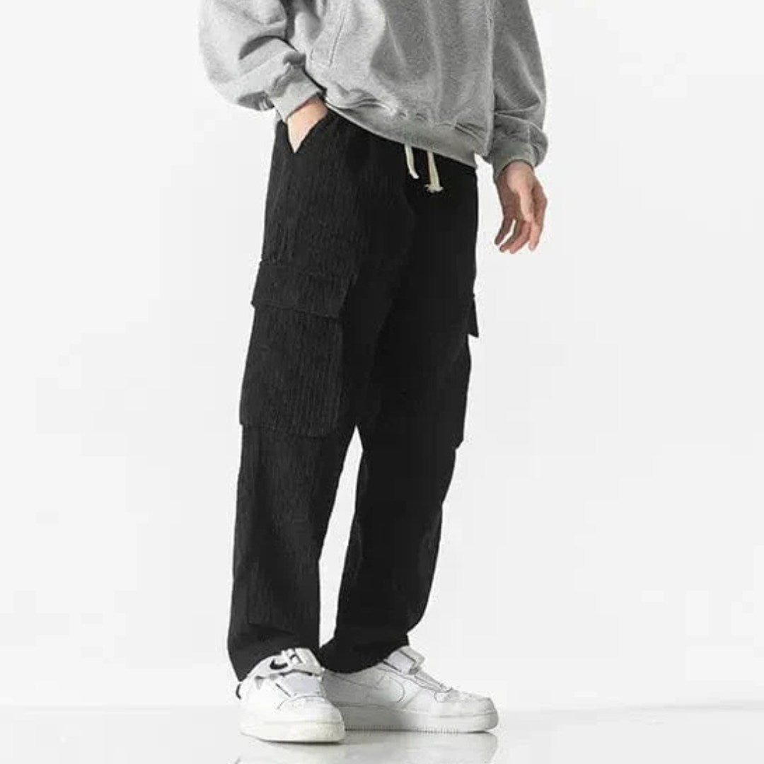 Corduroy Cargo Trousers with Drawstring Waist and Utility Pockets
