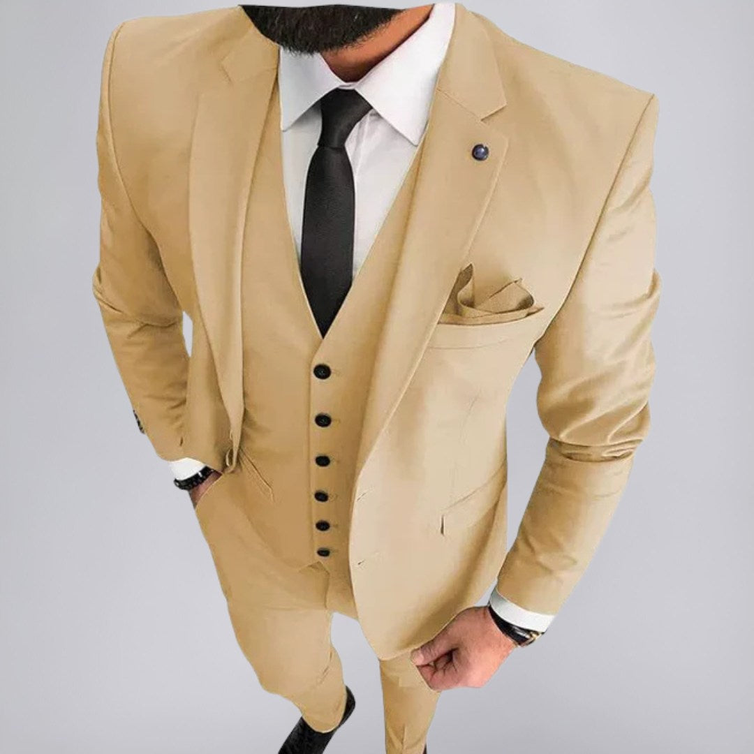Three-Piece Slim Fit Suit with Blazer, Vest, and Trousers