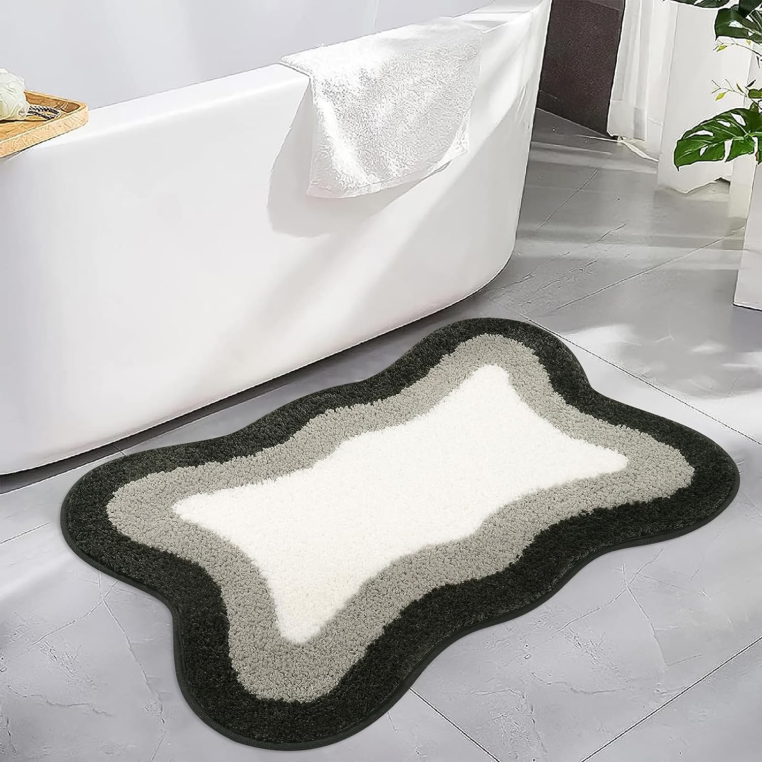 BowLift | Black Gradient Bath Mats, Carpet for Bathrooms, Cute Non-Slip Irregular Carpet for Shower Room