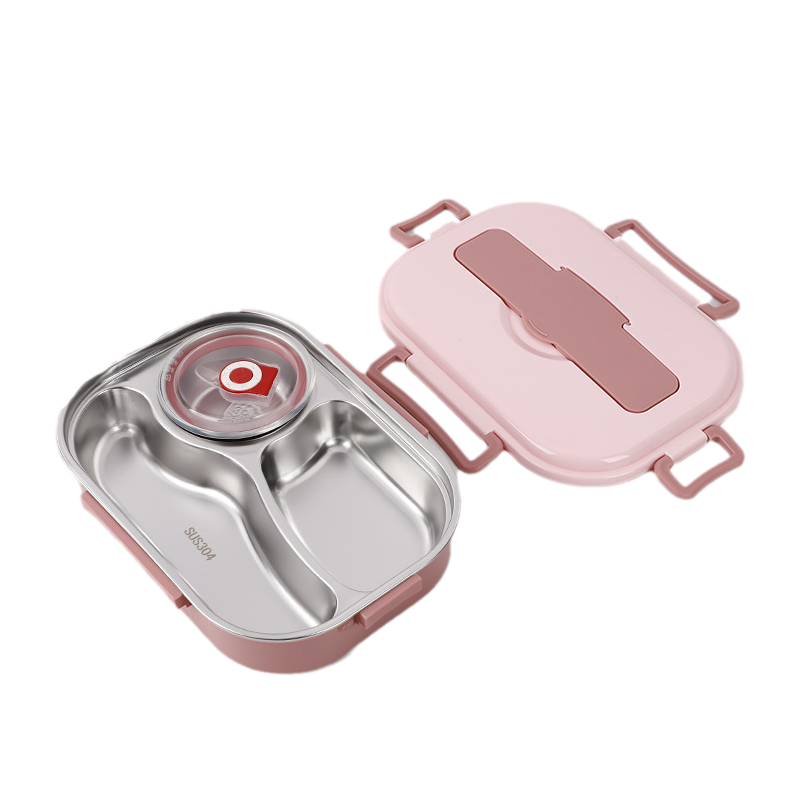 BowLift | Thermo-Lunchbox made of stainless steel – inside made of stainless steel – 3 or 4 compartments with soup bowl – wall clock