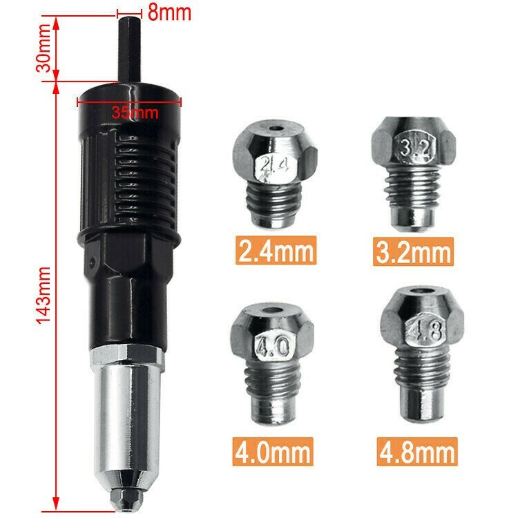 BowLift | Professional Rivet Gun Adapter Kit With 4Pcs Different Matching Nozzle Bolts