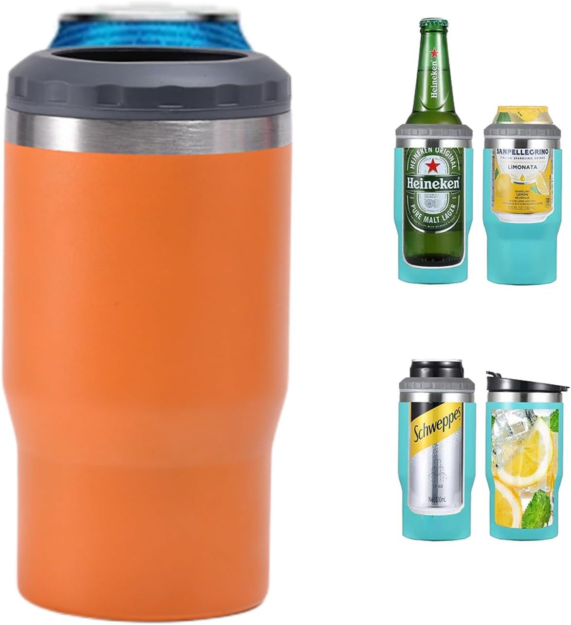 BowLift | 4 in 1 stainless steel can/bottle insulator, 14Oz two-way lid SUS insulated can cooler, beer bottle holder (Black)