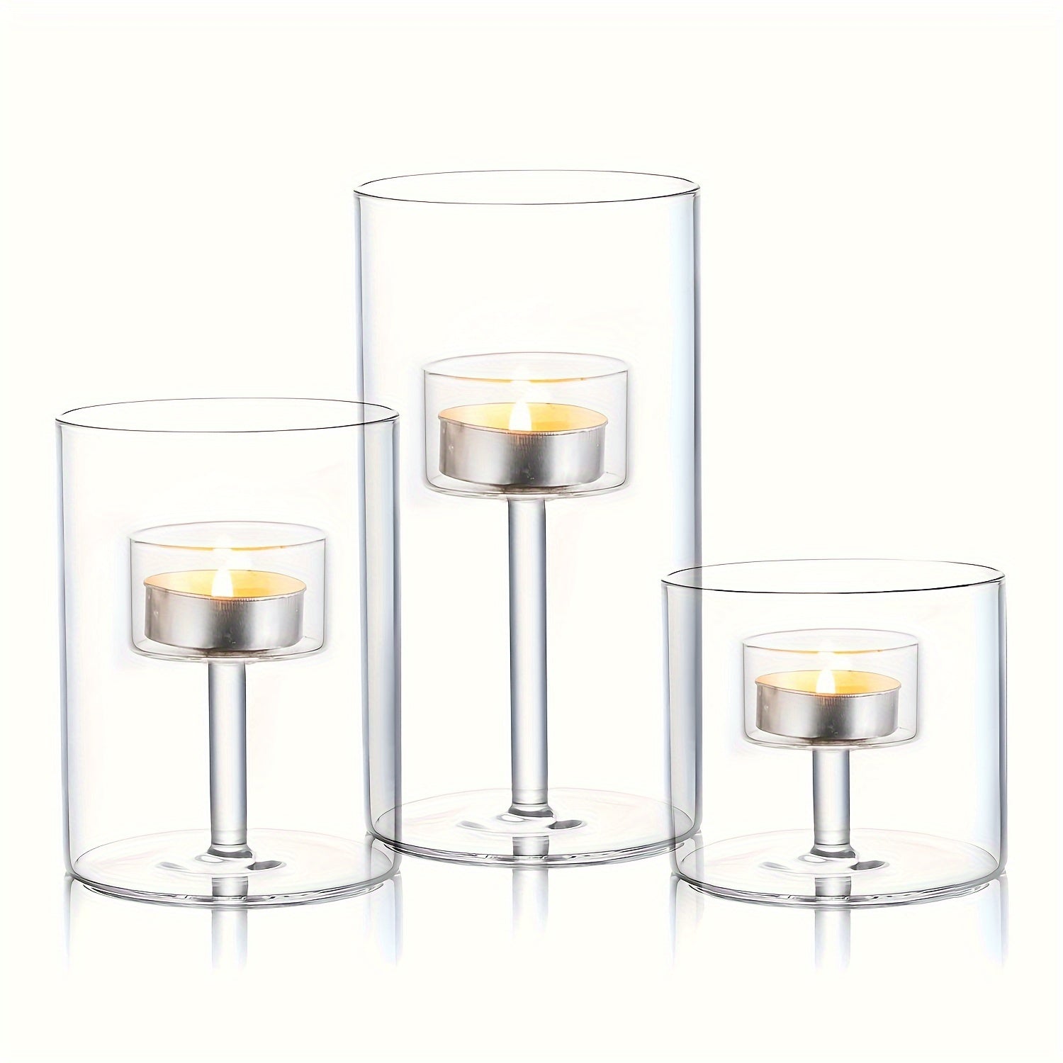 BowLift | PureLight - Trio of Transparent Candle Holders for Elegant Tables