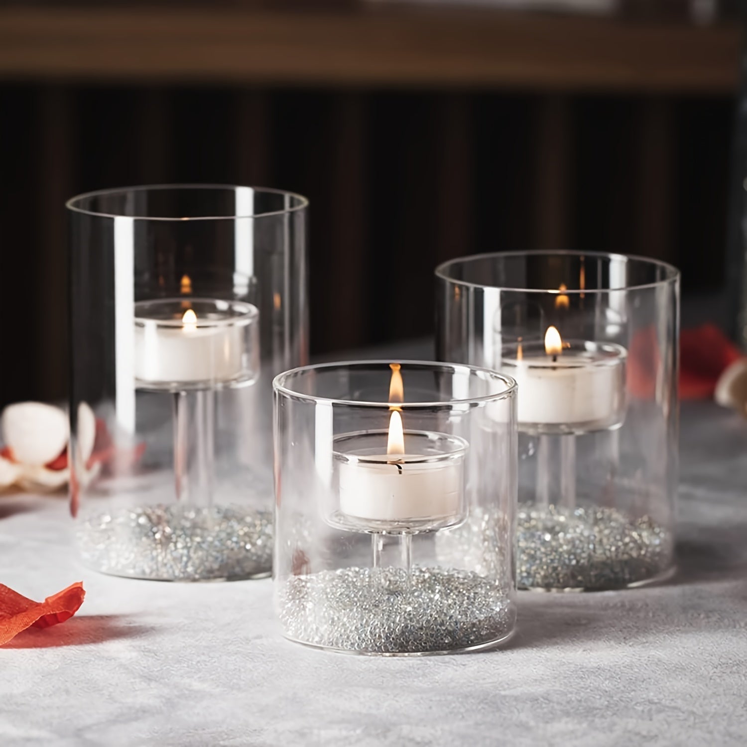 BowLift | PureLight - Trio of Transparent Candle Holders for Elegant Tables