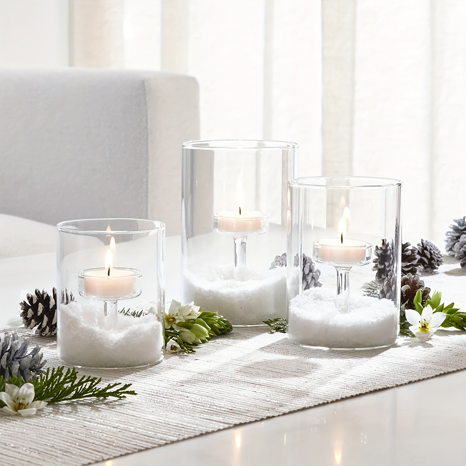 BowLift | PureLight - Trio of Transparent Candle Holders for Elegant Tables