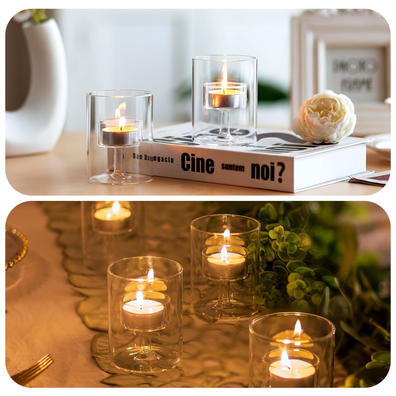 BowLift | PureLight - Trio of Transparent Candle Holders for Elegant Tables