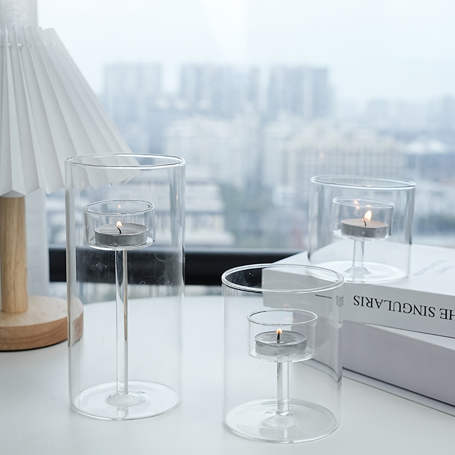 BowLift | PureLight - Trio of Transparent Candle Holders for Elegant Tables