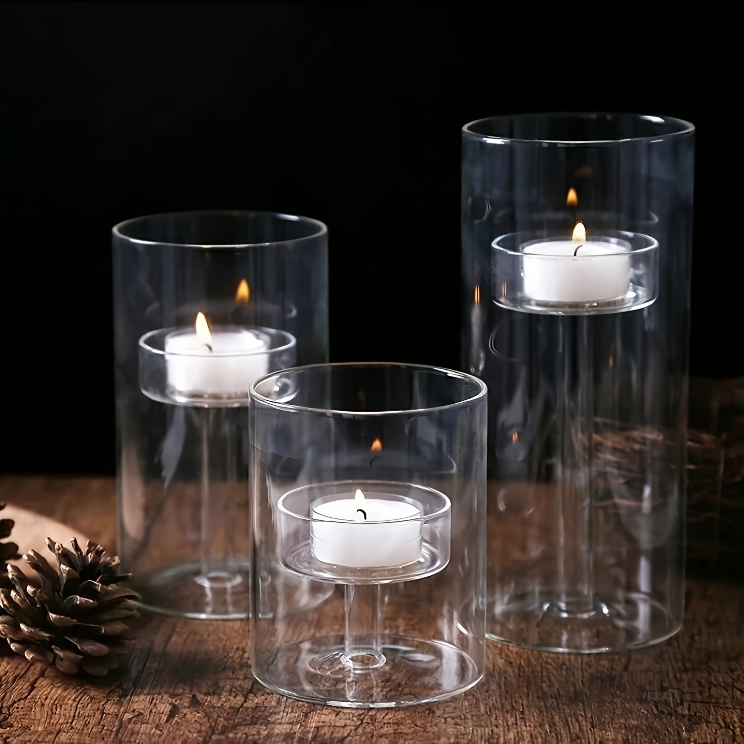 BowLift | PureLight - Trio of Transparent Candle Holders for Elegant Tables
