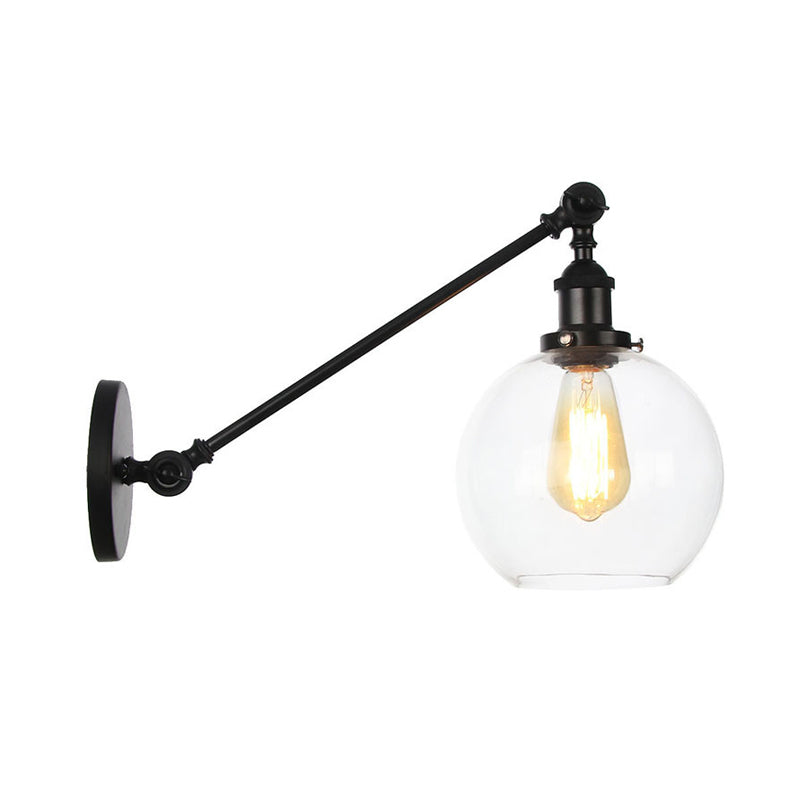 BowLift | Clear Glass Globe Wall Lighting Country House 1 Light Living Room Fixture in Black/ Brass/ Bronze with Arm, 8"/12" L