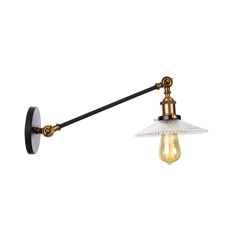 BowLift | Clear Ribbed Glass Bronze/Brass/Copper Wall Mounted Lamp Shade 1 Light Vintage Lighting Fixture, 8"/12" L Arm