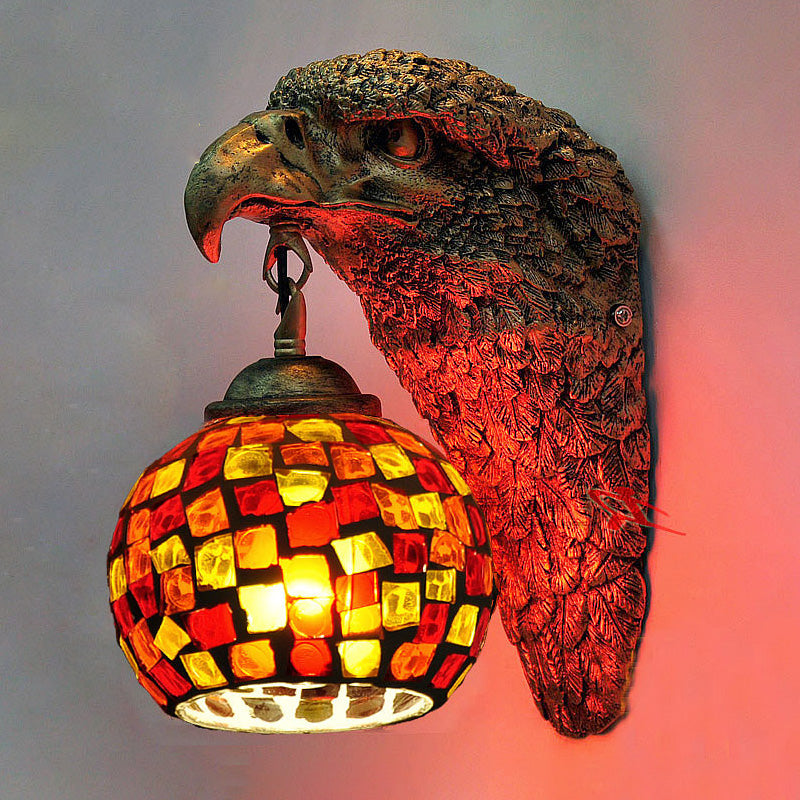 BowLift | Cut Glass Silver/Beige/Red Wall Mounted Lighting Owl Head 1 Light Mediterranean Wall Light for Balcony