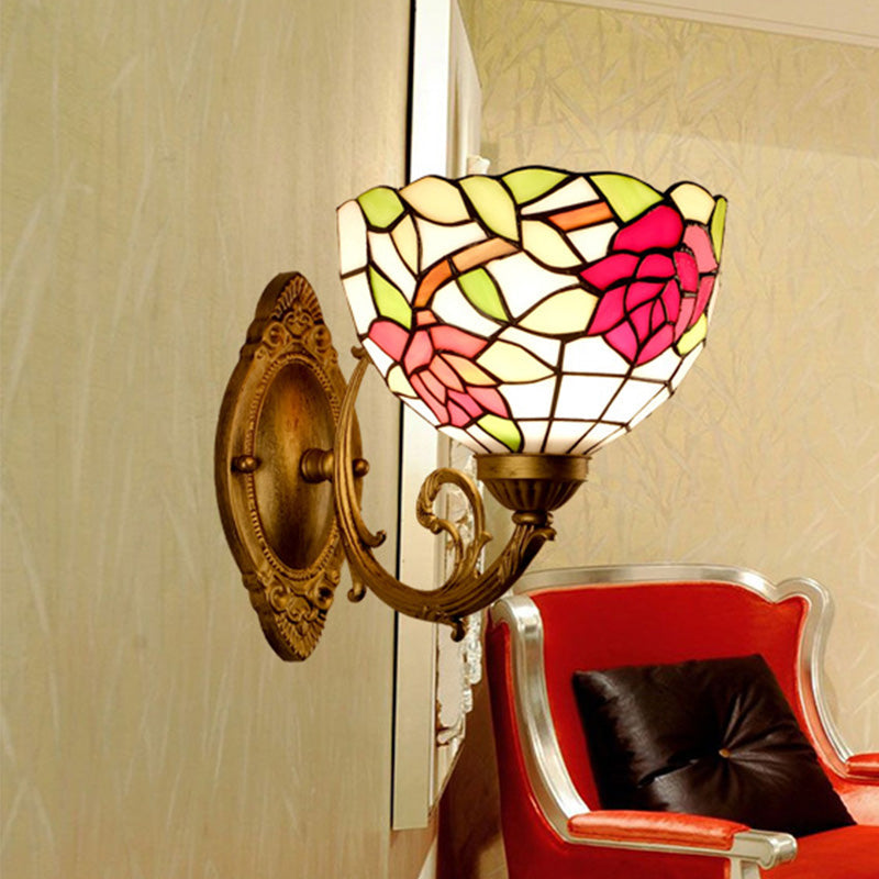 BowLift | Cut glass flower wall lamp Tiffany style 1 light rose red wall lamp for bedroom