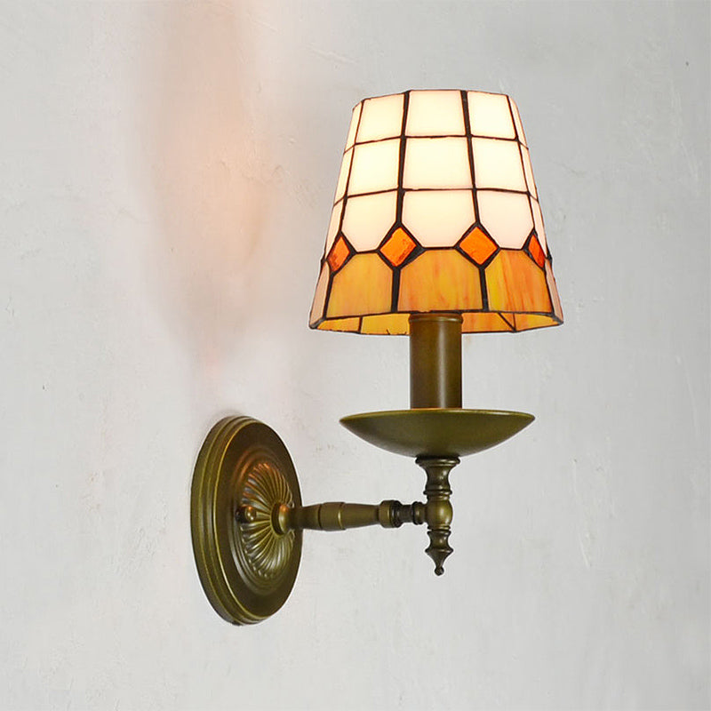 BowLift | Tiffany Grid Patterned Wall Lighting Fixture 1 Light Hand-Cut Glass Wall Lamp in Orange/Blue/Green