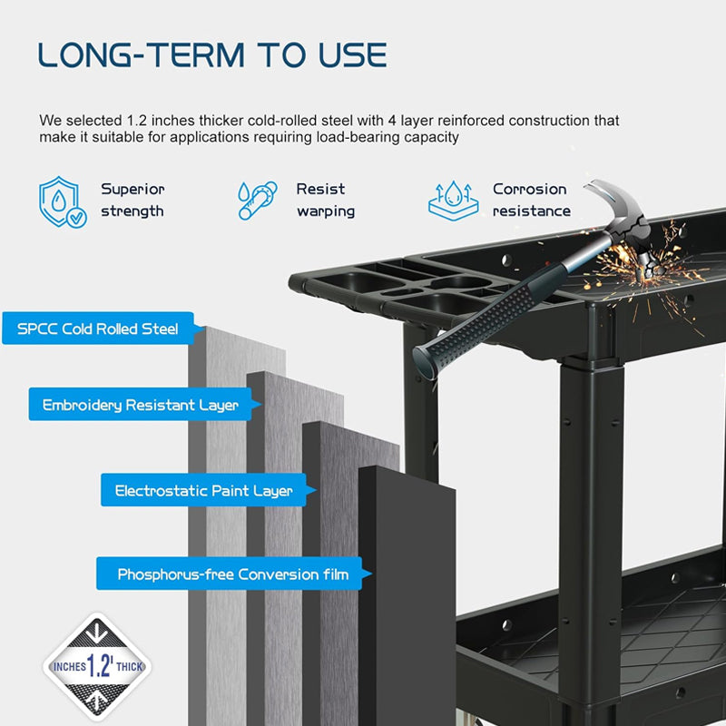 BowLift | 1000 lbs Utility Cart 2 Shelf Heavy Duty Service Cart with 360° Swivel Wheels Utility Service Cart