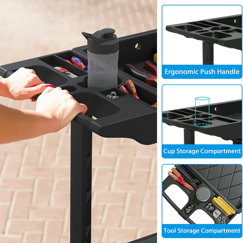 BowLift | 1000 lbs Utility Cart 2 Shelf Heavy Duty Service Cart with 360° Swivel Wheels Utility Service Cart