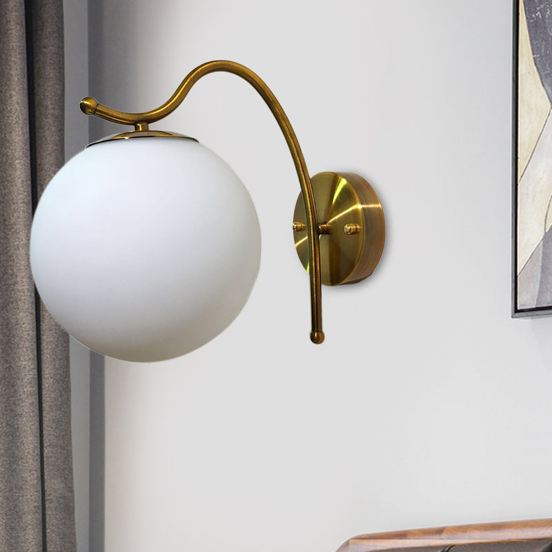 BowLift | Ball Wall Lamp Modern White Glass 1 Head Gold Wall Light with Metal Curved Arm