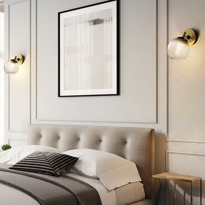 BowLift | Clear Textured Glass Sphere Wall Lighting Modern Vintage Single Light Mini Wall Mount Light in Gold